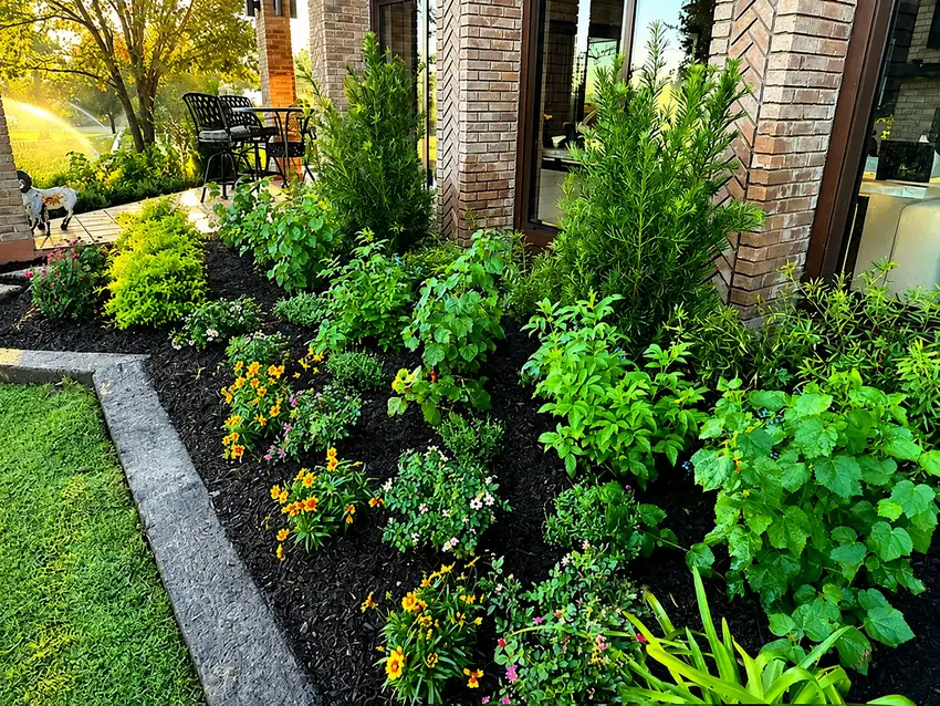 Corner foundation bed with mixed evergreens and ferns — Landscape Design & Maintenance
