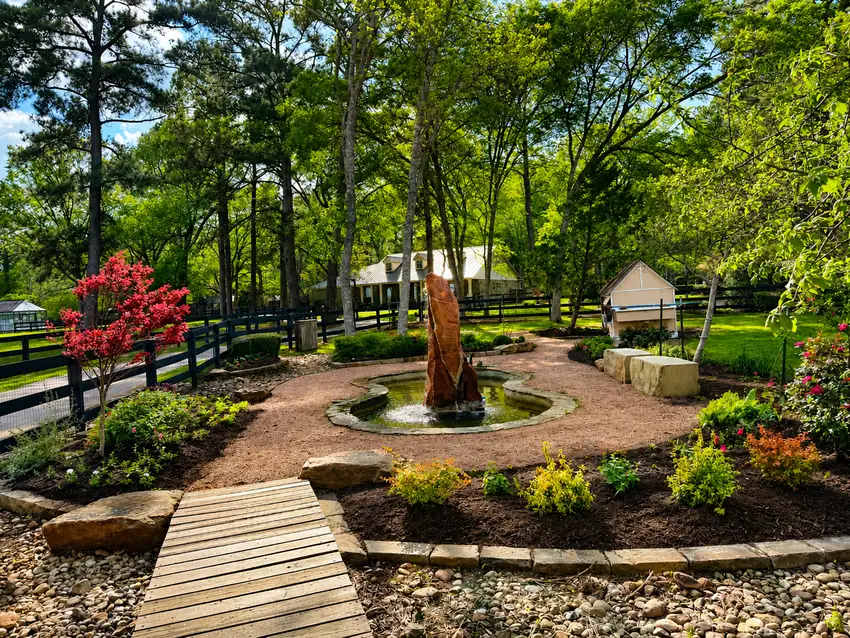 Shaded garden with water feature, walkway and gazebo — Landscape Design & Maintenance