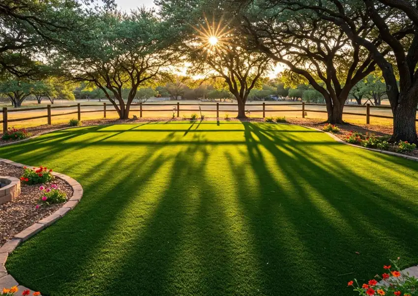 Manicured pasture lawn at sunset behind a ranch fence — Ranch Services